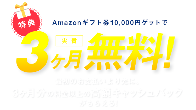 Amazonギフト券10,000円ゲットで3ヶ月無料!
